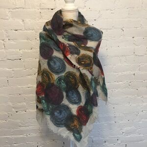Grizas lightweight wool wrap scarf multi color circle print